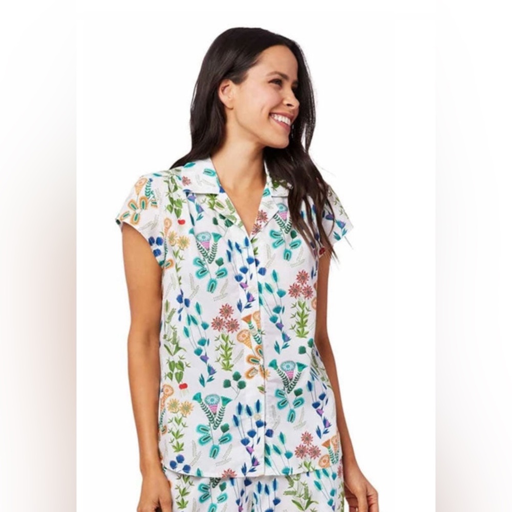 THE CAT'S PAJAMAS - BOTANICAL GARDENS SHORT SLEEVE PAJAMA TOP (SIZE S)